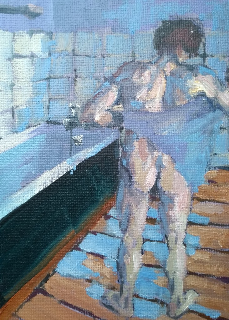 Bathing man oil painting