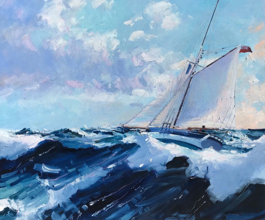 Pilot cutter sailing - oil painting