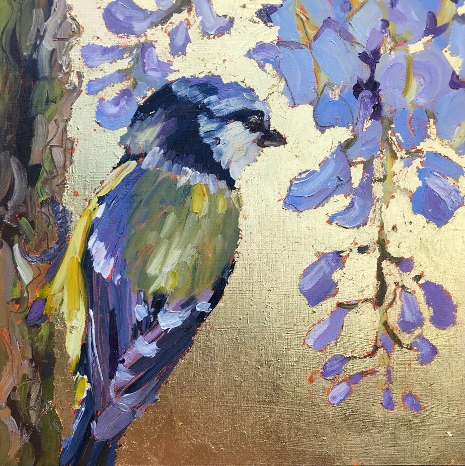 Bluetit painting with gold