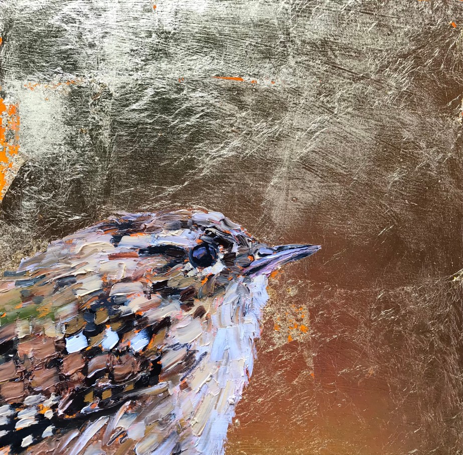 Wren painting with gold leaf