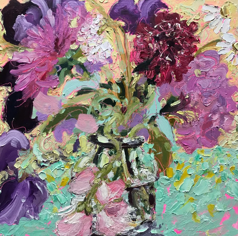 Still life of flowers oil on board