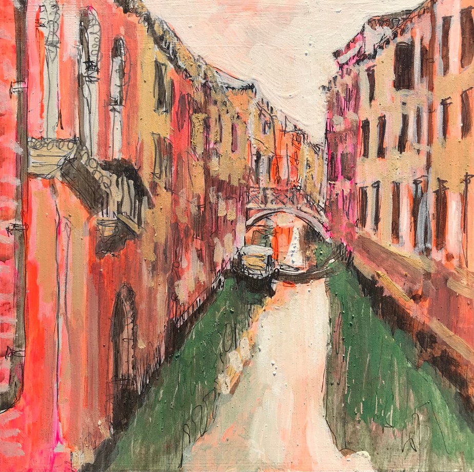 Quiet canal in Venice egge tempera painting