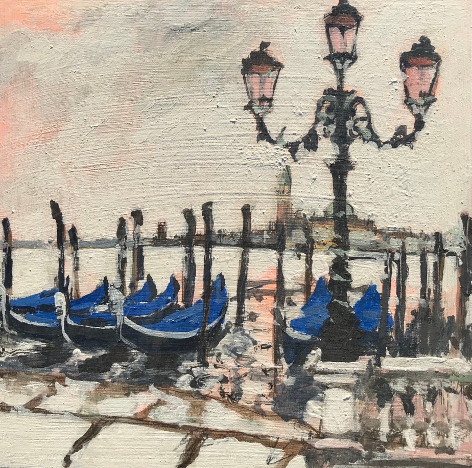 Gondolas, Venice egg tempera painting