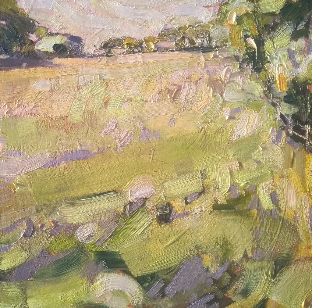 Field landscape painting oil on board